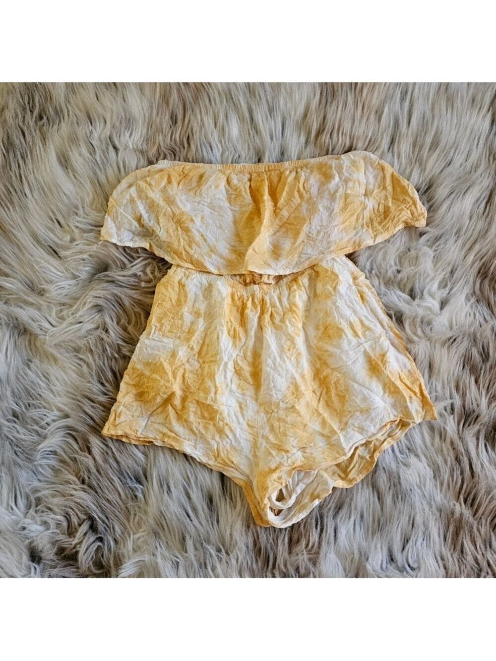 Le Lis Yellow Tie Dye Off Shoulder Romper